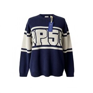 Vintage RP55 Reynolds & Perry Navy Blue Acrylic Varsity Jacquard Knit Sweater XL